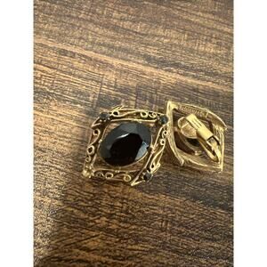 vintage Florenza black onyx gold-tone clip on earrings